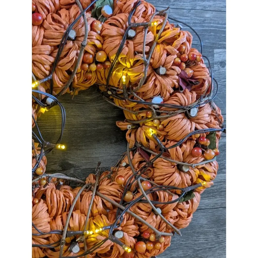 Orange Pumpkin Artificial Fall Harvest Wreath, 13.5